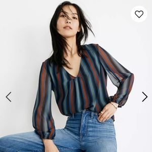 Madewell Sheer Sleeve Top in Academy Stripe